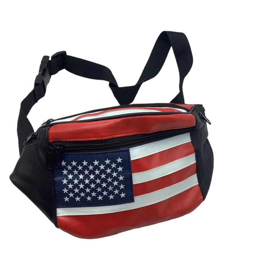 Leather Patriotic USA Flag Fanny Pack Belt Waist Bag Americana Fourth of July